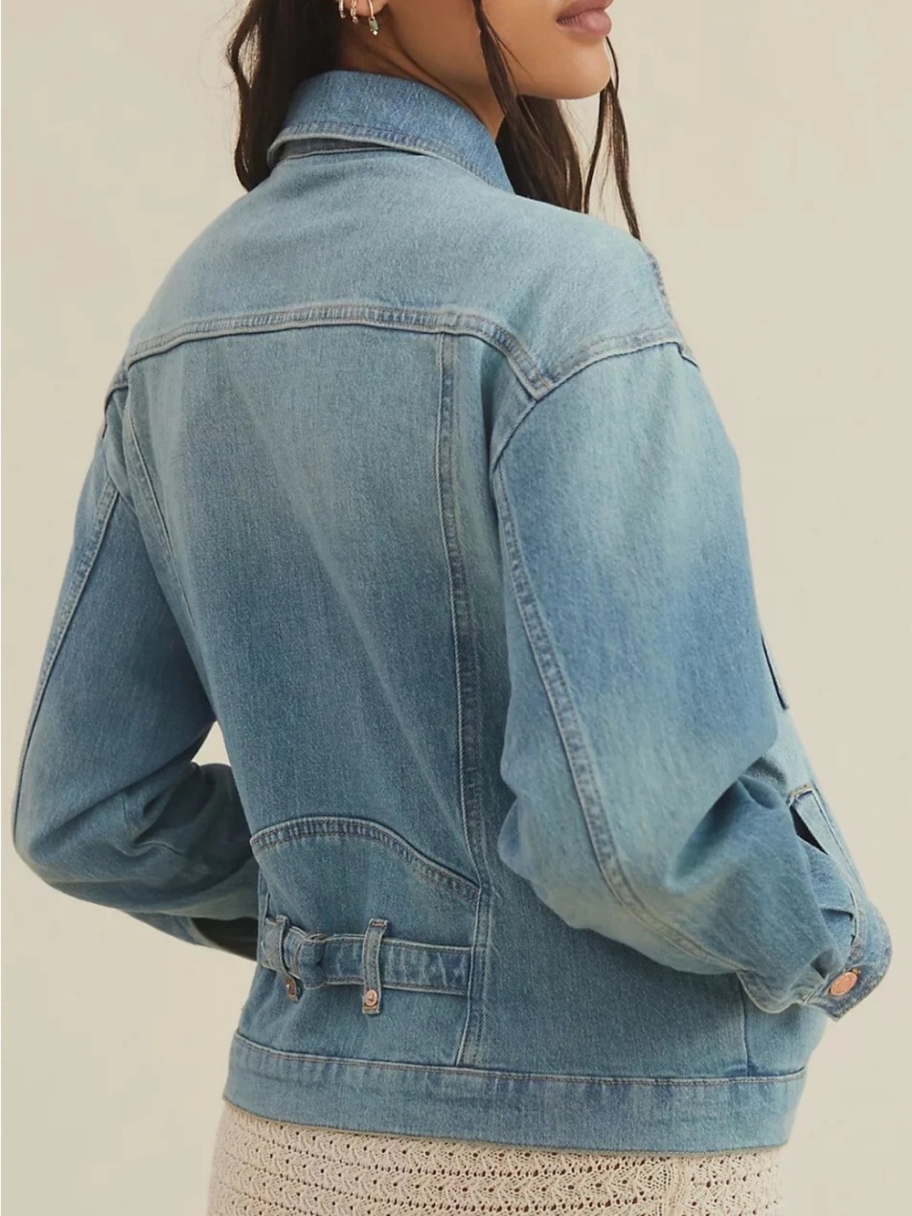 Anthro Pilcro Comeback Boyfriend Denim Jean Jacket size xs light blue pockets - Picture 3 of 10